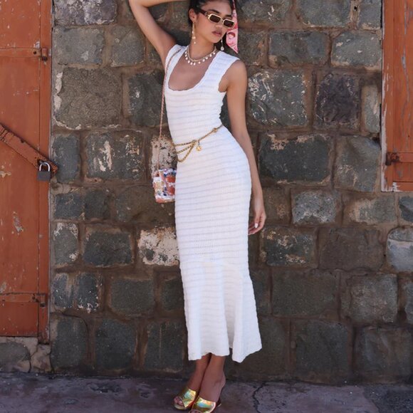 LoveShackFancy | Leigh Pointelle Knit Midi Dress Ivory | S|NWT - Picture 1 of 6